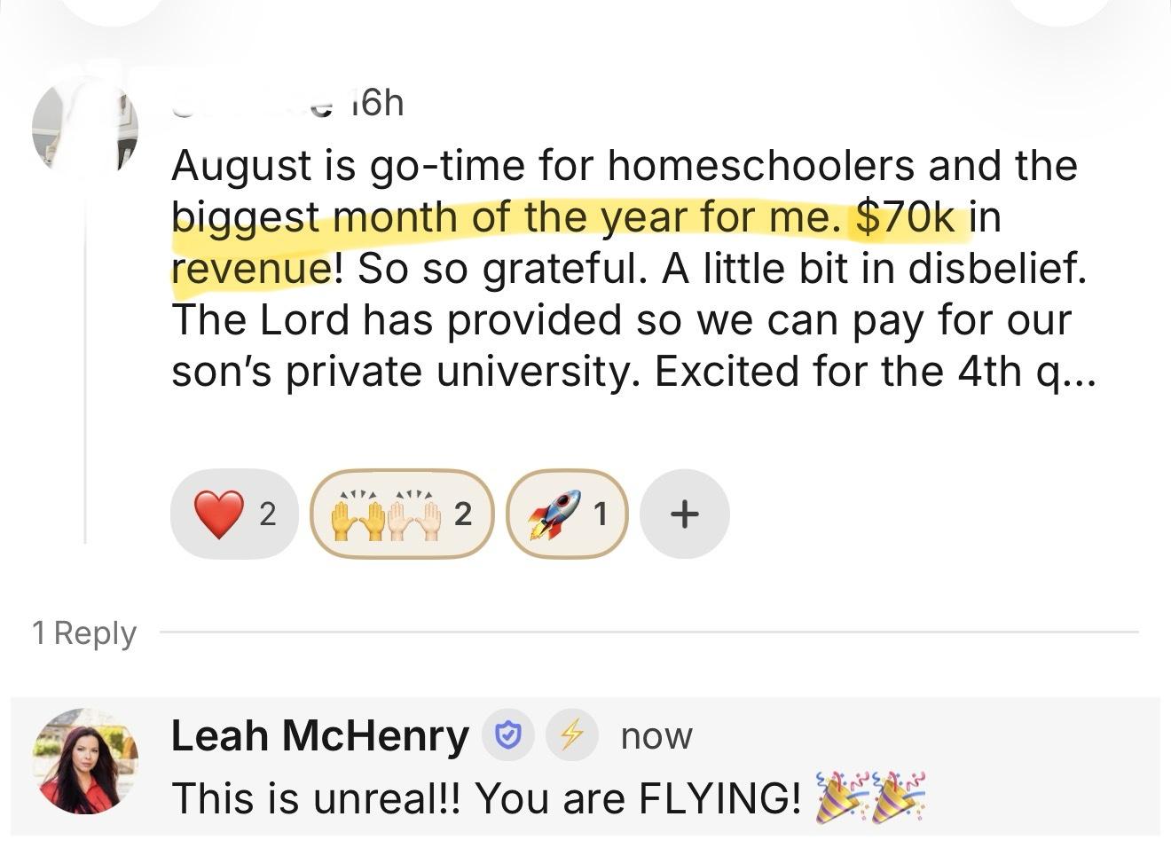 Client sharing a successful launch result